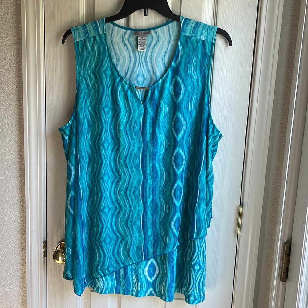 Catherines Teal Blue Wave Print Sleeveless Tank Top